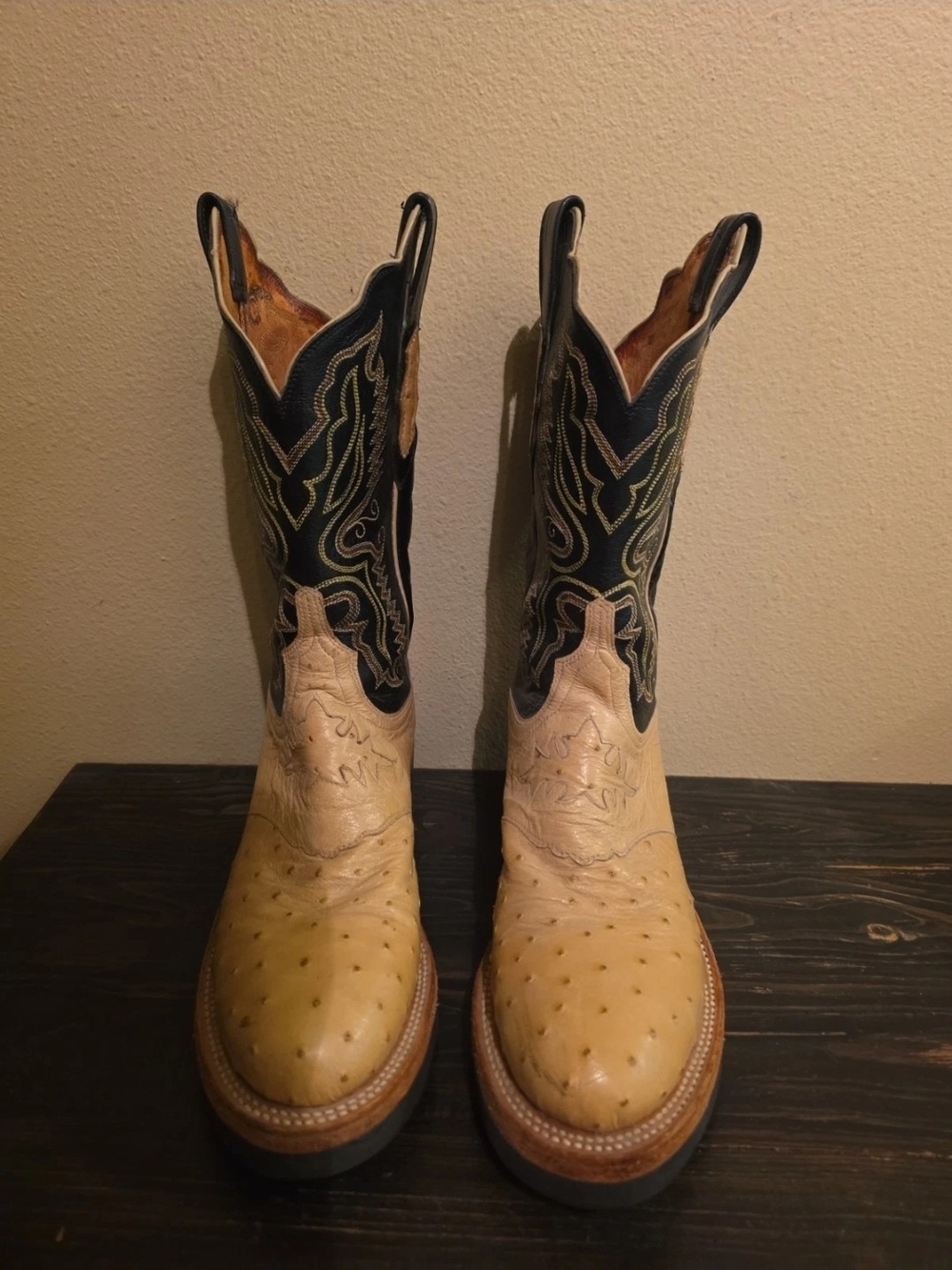 Lucchese 2000 Full Quill Ostrich Women's Sz 8B Boots Tan/Black T1505HD